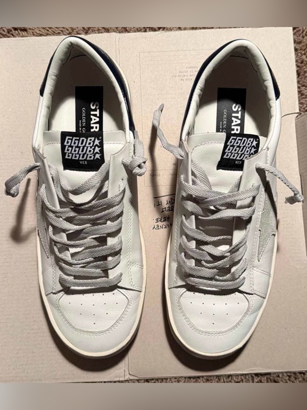 Golden Goose Stardan Sneakers in White with Ice-Gray Star and Navy Heel Tab - Picture 4 of 6